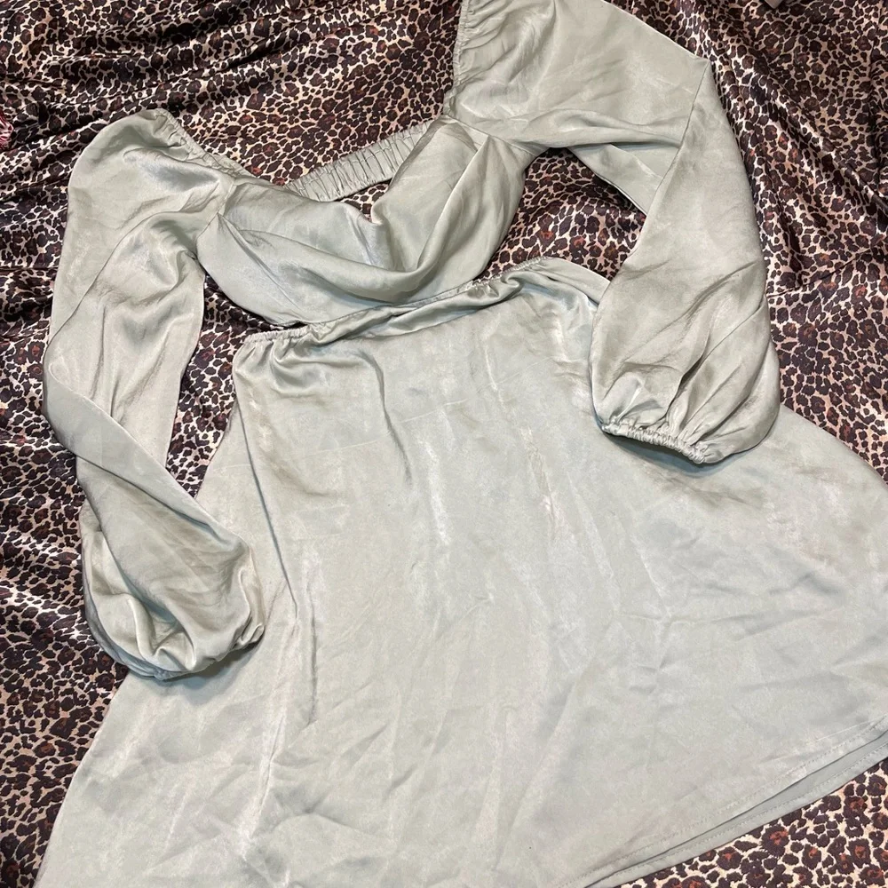 Hello Molly Done With You Satin Long Sleeve Green Dress
